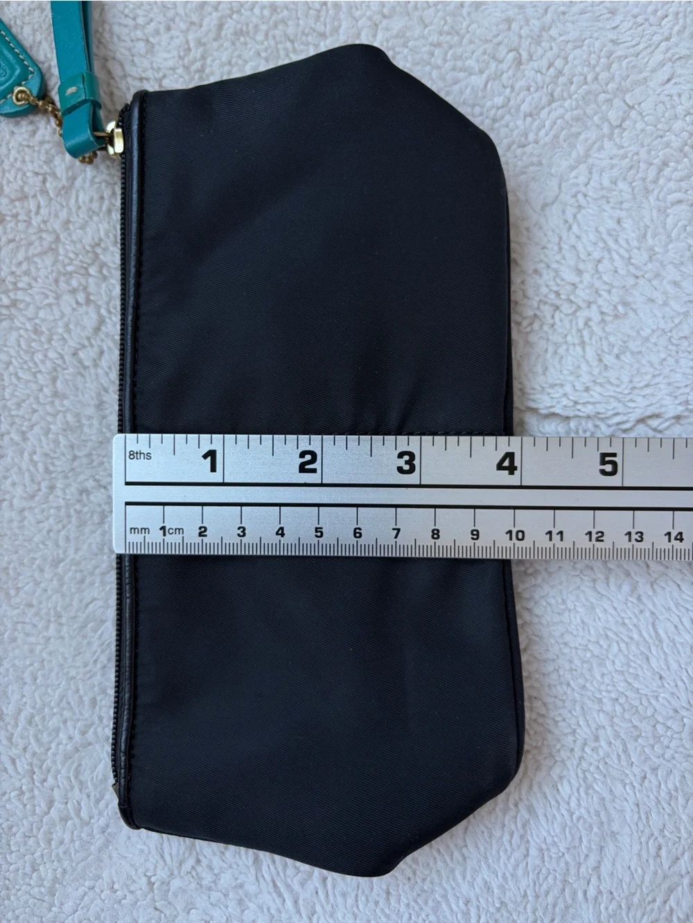 Coach Leatherwear Black Nylon Cosmetic Pouch with Teal Accent